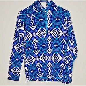 Eddie Bauer Small Womens Pullover Jacket Fleece Aztec Geo Tribal Blue White West
